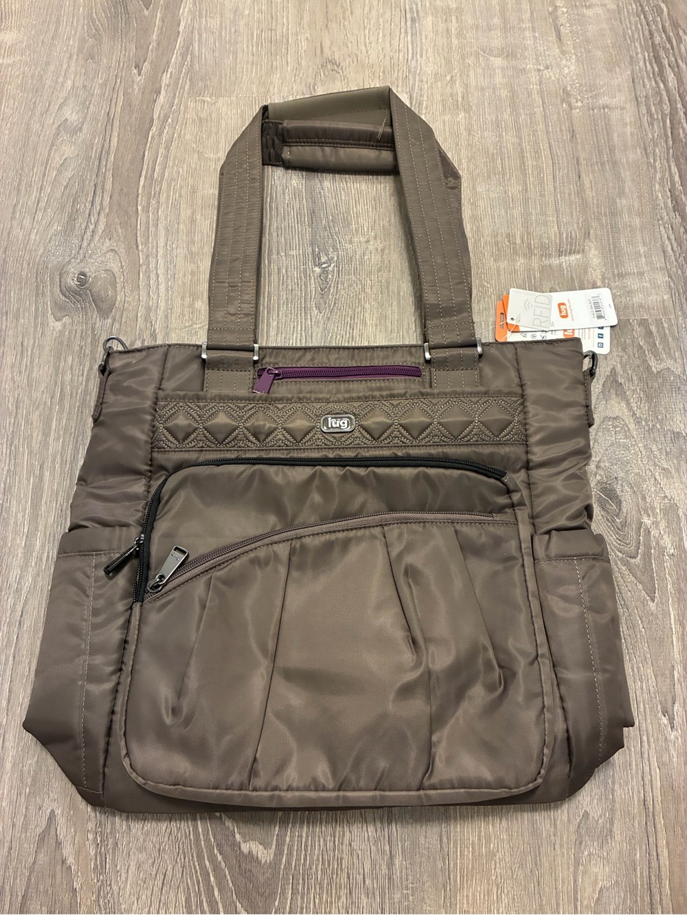 Lug ACE Nylon Convertible Crossbody Tote Travel Weekender Baby bag- Gray Walnut